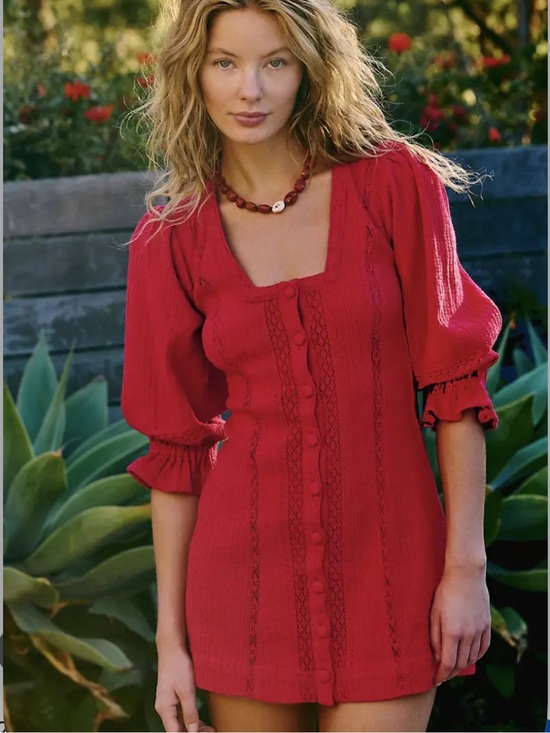 Free People Dresses & Skirts - Free People Free-est Jules Mini Dress Medium Magenta Square Neck
